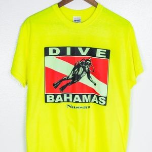 Vintage 90s Neon Yellow Dive Bahamas T-shirt